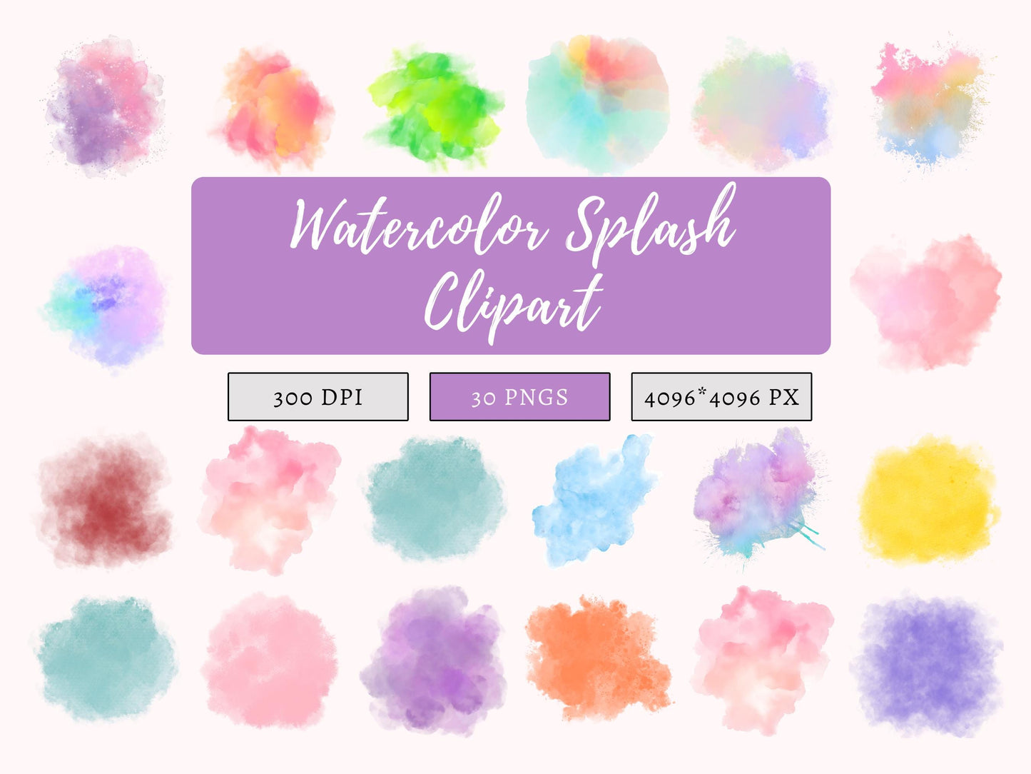 Pastel Watercolor Splash Clipart Bundle png, Paint Splatter png, Colorful Color Splash, Neutral Watercolor Splatter Clipart
