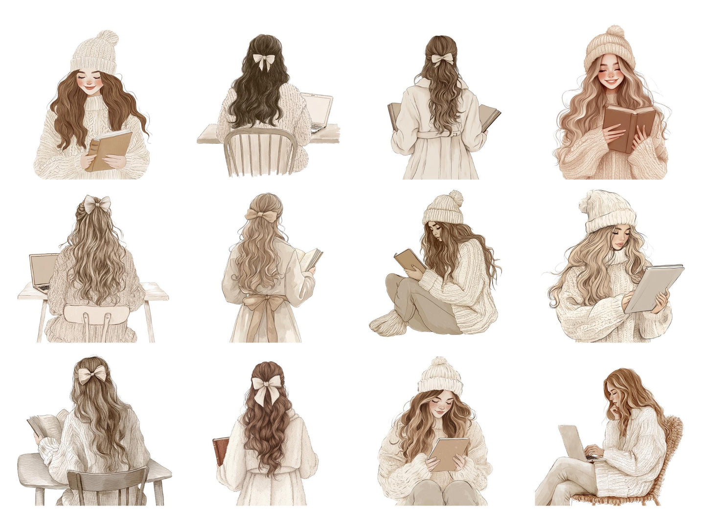 Planner Clipart png Bundle, Watercolor Planner Girl Clipart, Winter Season, Cuteness Clipart, Planner Lover Clipart, Planner Elements png