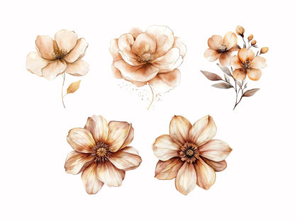 Ensemble d'images clipart de fleurs de mariage, Ensemble d'images clipart de fleurs abstraites, Fleurs à imprimer, Images clipart de fleurs png, Images clipart florales aquarelle
