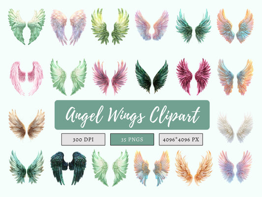 Angle Wings Clipart Bundle, Angle Wings Clipart, Angle Wings png Bundle, Memorial Angle Wings Clipart, Angle Wings png, Digital Download