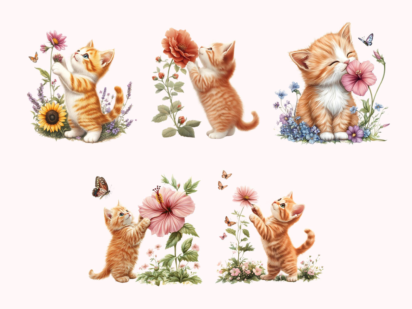 Sweet Cat Clipart Bundle, Cute Cat With Flower Clipart, Kitten Clipart Bundle, Baby Cat Clipart, Cat Clipart, Printable Cartoon Clipart