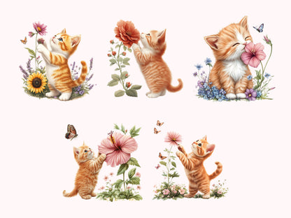 Sweet Cat Clipart Bundle, Cute Cat With Flower Clipart, Kitten Clipart Bundle, Baby Cat Clipart, Cat Clipart, Printable Cartoon Clipart