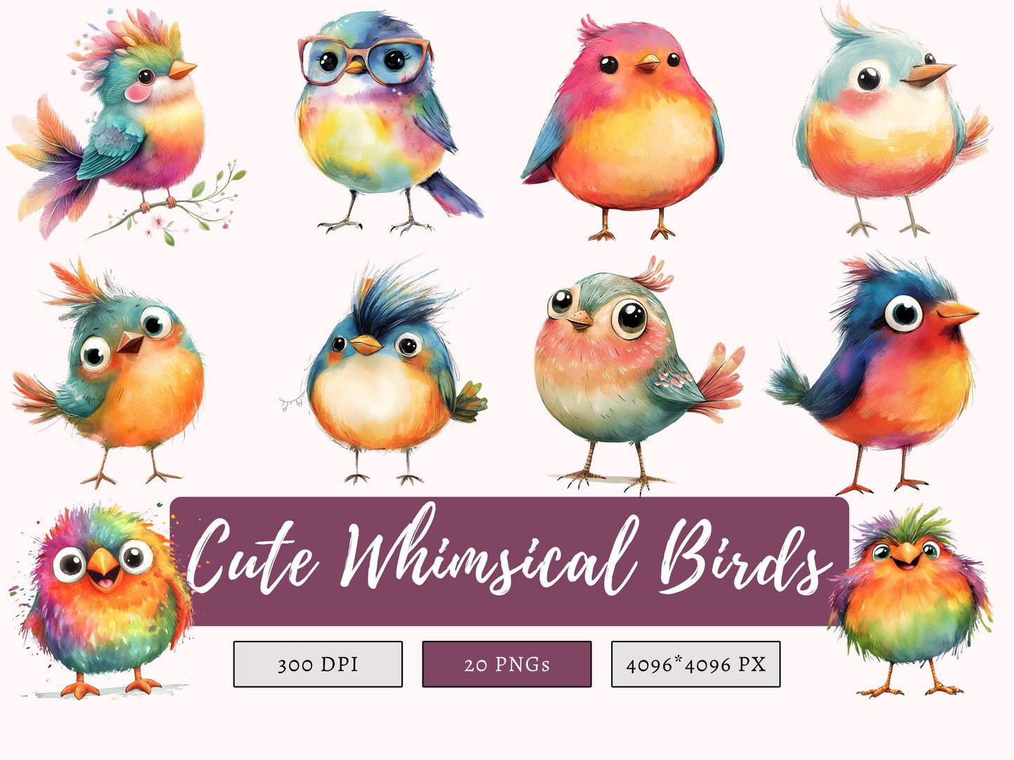 Whimsical Bird Clipart Bundle, Funny Bird Clipart png, Cute Whimsical Bird Clipart, Crazy Bird Clipart, Cute Bird png, Quirky Bird Clipart