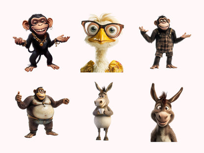 Skurriles Tier-Clipart-Bundle (PNG), Verspielte Tier-Cliparts (PNG), Verspielte Safari-Tier-Cliparts, Tier-Clipart-Bundle (PNG)