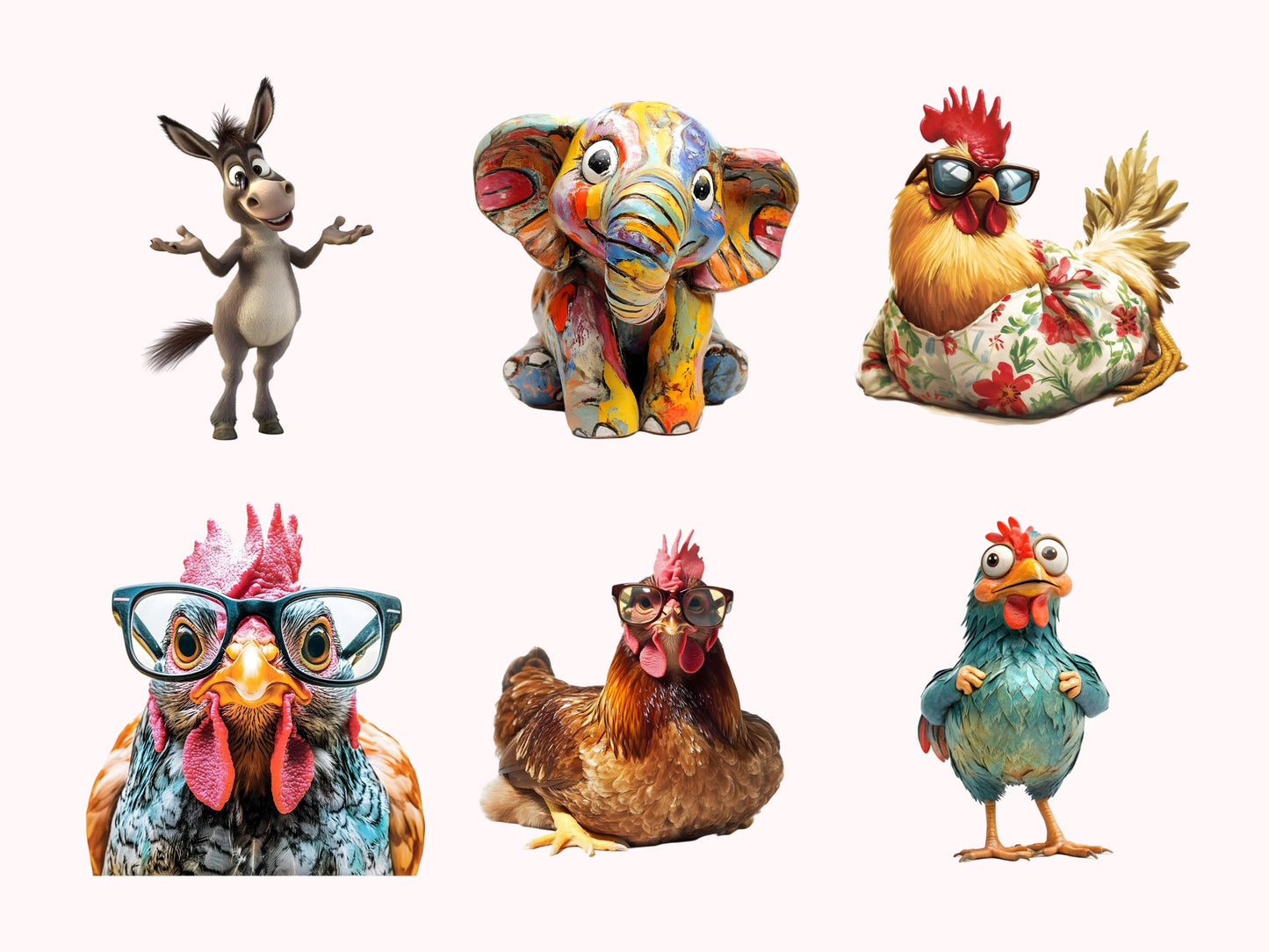 Skurriles Tier-Clipart-Bundle (PNG), Verspielte Tier-Cliparts (PNG), Verspielte Safari-Tier-Cliparts, Tier-Clipart-Bundle (PNG)