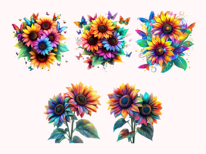 Sonnenblumen-Clipart-Bundle, Neon-Sonnenblumen-Clipart (PNG), Sonnenblume (PNG), Aquarell-Neon-Sonnenblumen-Clipart (PNG), Digitaler Download