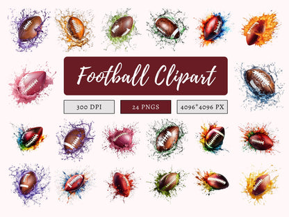 Watercolor Football Clipart Bundle png, Football Collection Clipart, Football Clipart, Football Printable Clipart, Football png Bundle