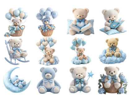 DIY Download Blue Teddy Bear Clipart Bundle