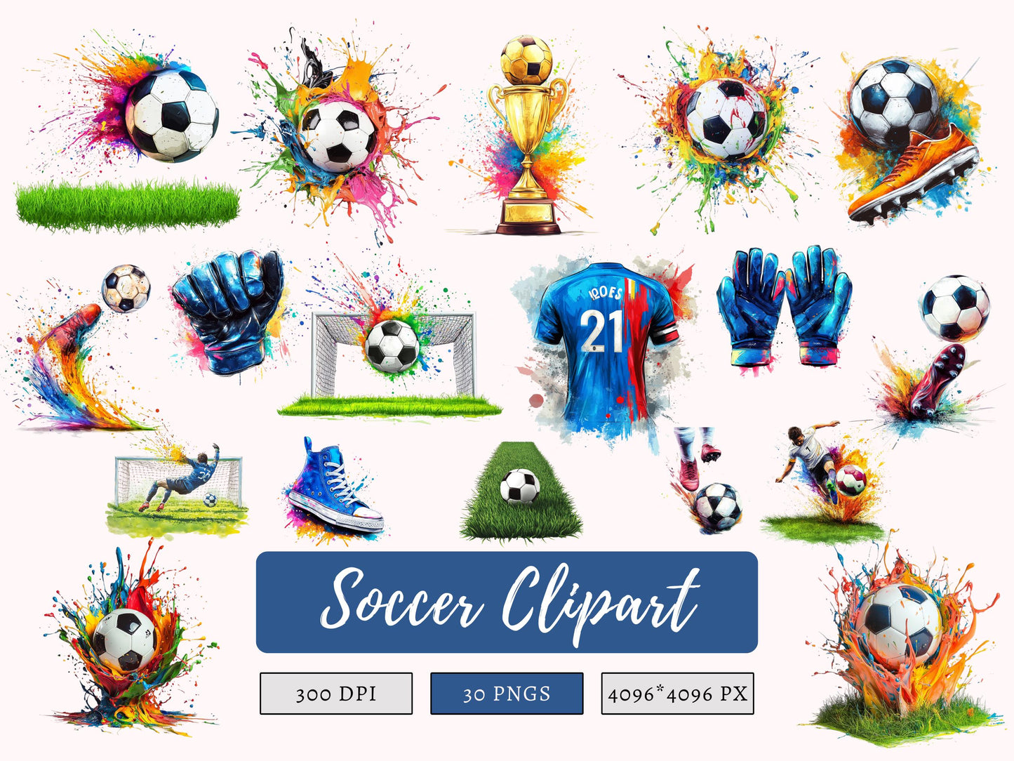 Soccer Clipart Bundle png, Watercolor Soccer Clipart png, Soccer Clipart, Football Clipart, Watercolor Football Clipart, Digital Download