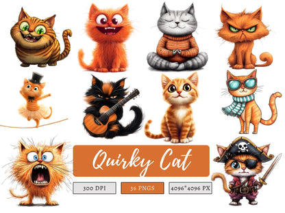 Skurrile Katzen-Clipart-PNG-Bundle, Katzen-Clipart (PNG), Lustige Katzen-Clipart, Niedliche Katzen-Clipart, Verspielte Katzen-Clipart, Niedliche Tier-Clipart, Verspielte Katze