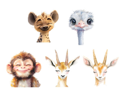 Safari-Tier-Clipart-Bundle (PNG), Aquarell-Safari-Tier-Clipart, Dschungeltier-Clipart, Tier-Clipart, Kinderzimmer-Tier-Clipart (PNG)