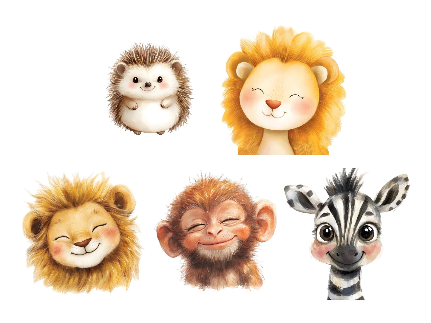 Safari-Tier-Clipart-Bundle (PNG), Aquarell-Safari-Tier-Clipart, Dschungeltier-Clipart, Tier-Clipart, Kinderzimmer-Tier-Clipart (PNG)