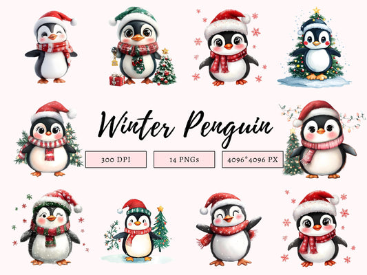14 Penguin Clipart Bundle png, Christmas Penguin Clipart Bundle, Penguin Clipart, Penguin Silhouette, Penguin png, Digital Download
