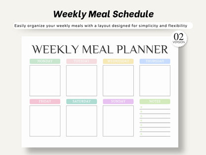 Weekly Meal Planner Printable: Grocery List, 7 Pages (Digital Download)