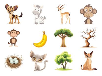 60 Safari-Tier-Cliparts (PNG-Bundle), Aquarell-Safari-Tier-Cliparts, niedliche Tier-Cliparts, skurrile Tier-Cliparts, lustige Tier-Cliparts