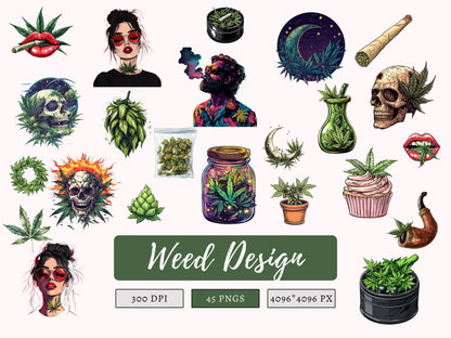 Cannabis-Clipart-Bundle (PNG), Weed-Clipart (PNG), Weed-Clipart (PNG), Cannabis-Clipart (PNG), Blatt-Clipart, Stoner-Girl-Clipart (PNG), Cannabis-Clipart