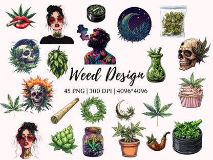 Cannabis-Clipart-Bundle (PNG), Weed-Clipart (PNG), Weed-Clipart (PNG), Cannabis-Clipart (PNG), Blatt-Clipart, Stoner-Girl-Clipart (PNG), Cannabis-Clipart