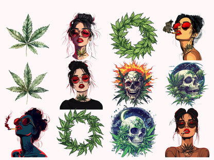 Cannabis-Clipart-Bundle (PNG), Weed-Clipart (PNG), Weed-Clipart (PNG), Cannabis-Clipart (PNG), Blatt-Clipart, Stoner-Girl-Clipart (PNG), Cannabis-Clipart