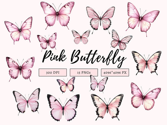 Pink Butterfly Clipart Bundle png, Butterfly Clipart, Watercolor Pink Butterfly Clipart, Wall Art, Butterflies Clipart, Digital Download