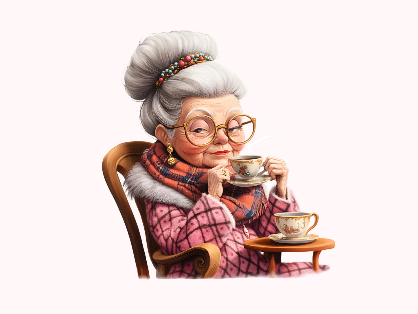 Ensemble d'images clipart de vieille dame, image clipart d'une vieille dame amusante avec un café (PNG), image clipart de café, image clipart d'amateur de café, dame âgée buvant du café