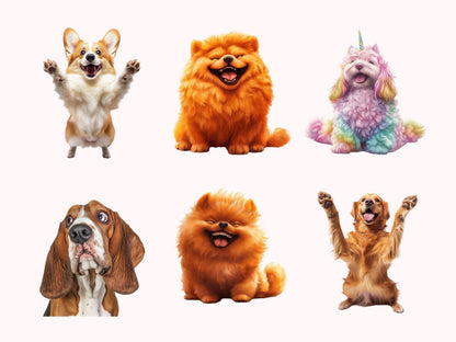 Skurrile Hunde-Cliparts (PNG-Bundle), Aquarell-Hunde-Cliparts, Cliparts skurriler Hunderassen, Haustierrassen-Cliparts, verspielte Hunde-PNGs, Tier-Cliparts