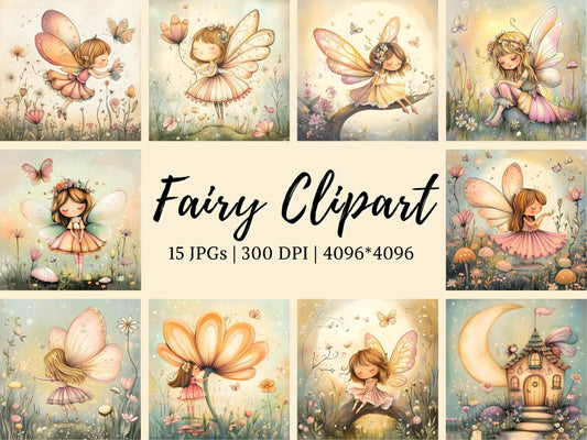Fairy Clipart Bundle, Whimsical Fairy Clipart, Fairy garden Clipart, Watercolor Fairy Clipart JPG, Fairy House Clipart, Fairy tale Clipart