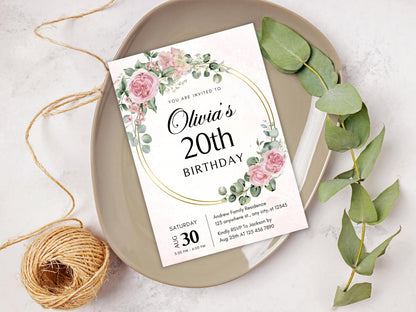 Floral Birthday Invitation Template: Editable Flower Invite (PDF)