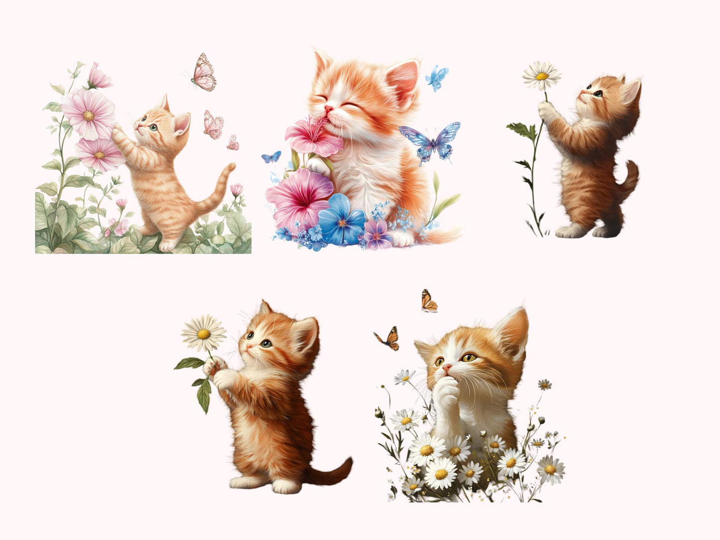 Sweet Cat Clipart Bundle, Cute Cat With Flower Clipart, Kitten Clipart Bundle, Baby Cat Clipart, Cat Clipart, Printable Cartoon Clipart
