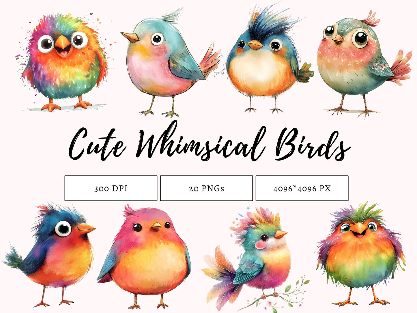Whimsical Bird Clipart Bundle, Funny Bird Clipart png, Cute Whimsical Bird Clipart, Crazy Bird Clipart, Cute Bird png, Quirky Bird Clipart