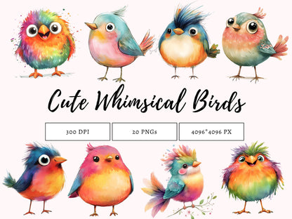 Whimsical Bird Clipart Bundle, Funny Bird Clipart png, Cute Whimsical Bird Clipart, Crazy Bird Clipart, Cute Bird png, Quirky Bird Clipart