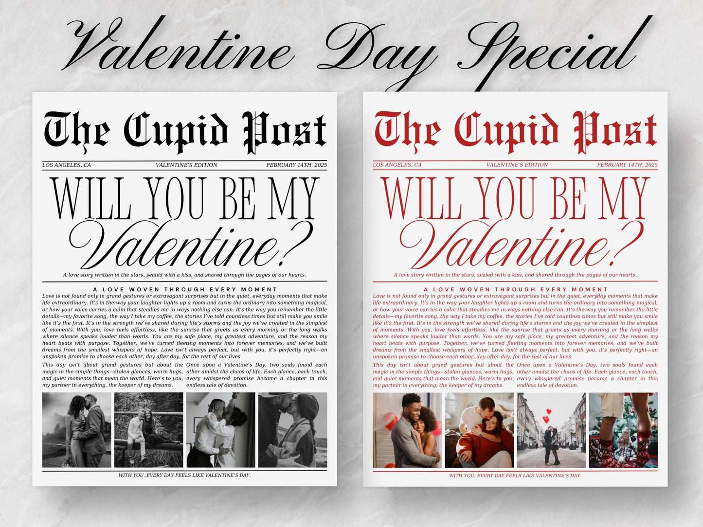 Valentine's Cupid Post Newspaper Template: Editable Canva Design (Digital Download)