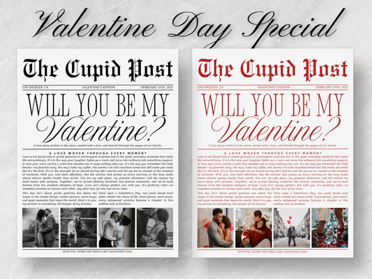 Valentine's Cupid Post Newspaper Template: Editable Canva Design (Digital Download)