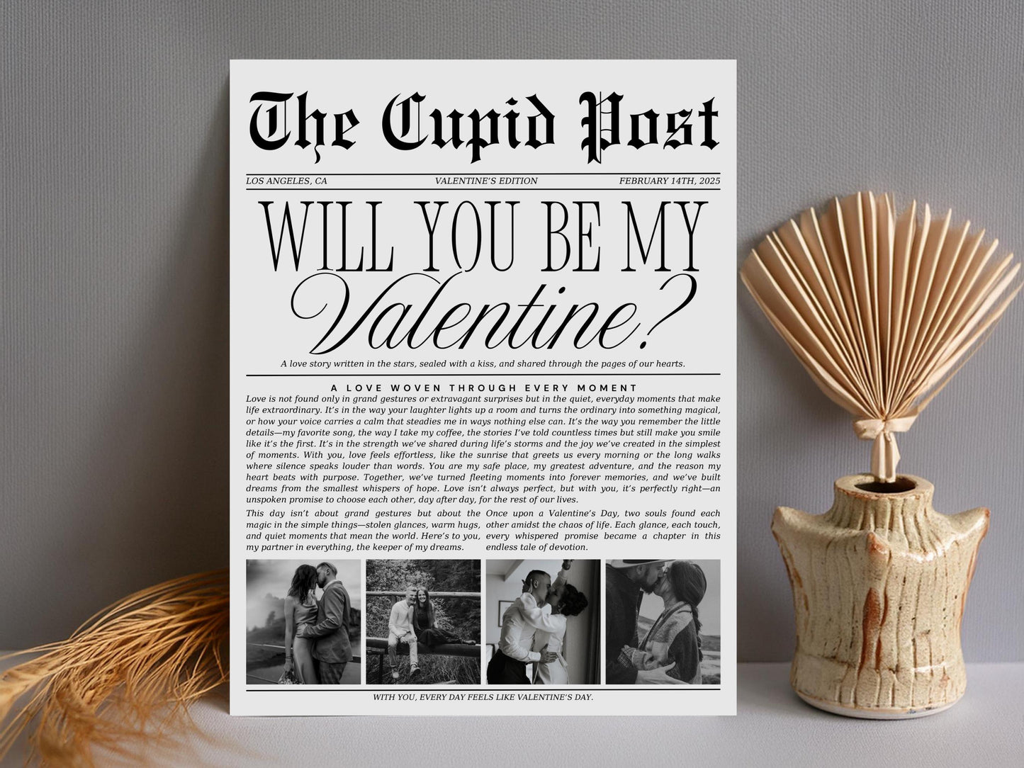 Valentine's Cupid Post Newspaper Template: Editable Canva Design (Digital Download)