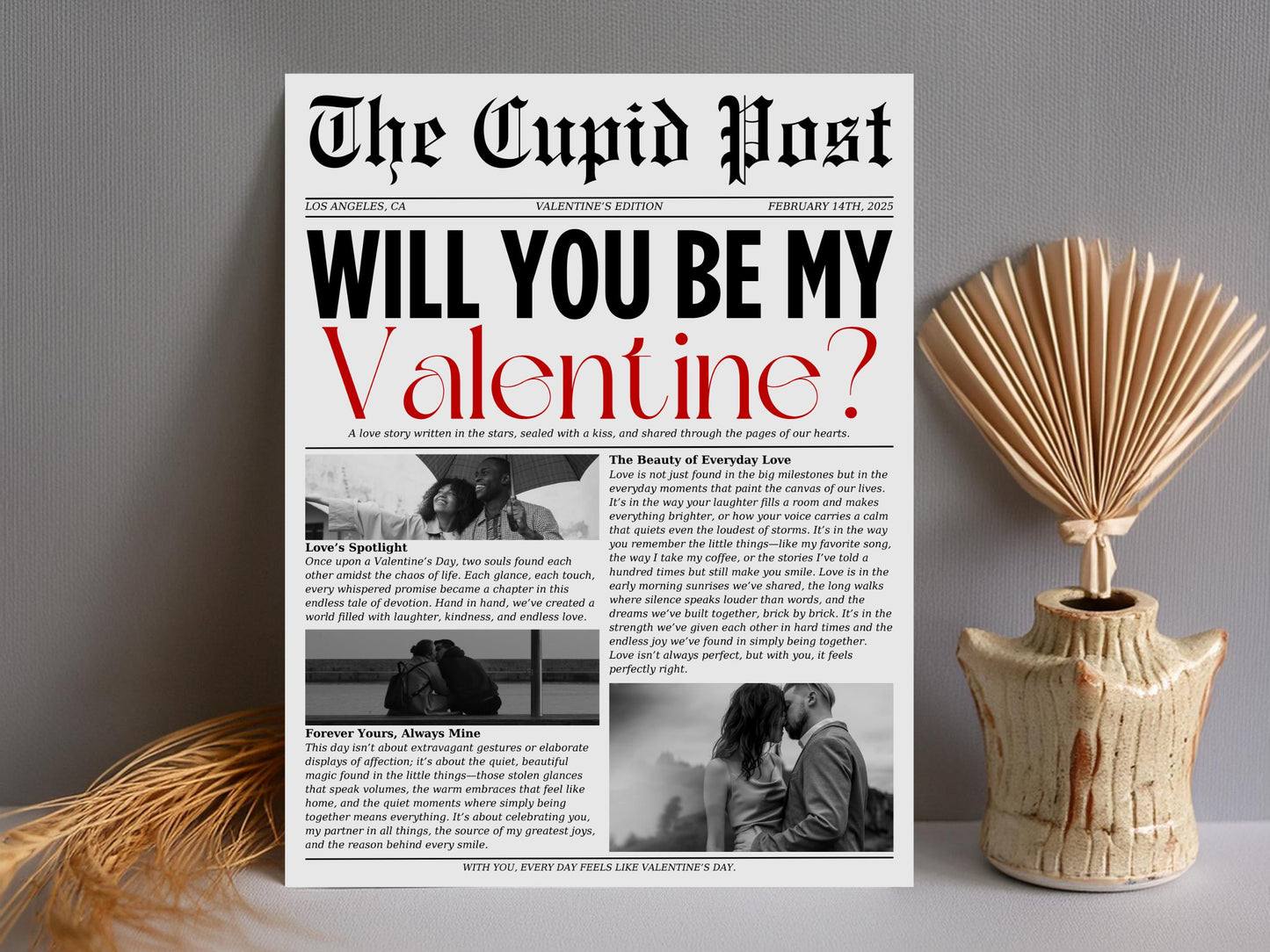 Valentine Cupid Post Newspaper Template: Editable Canva Design (Digital Download)