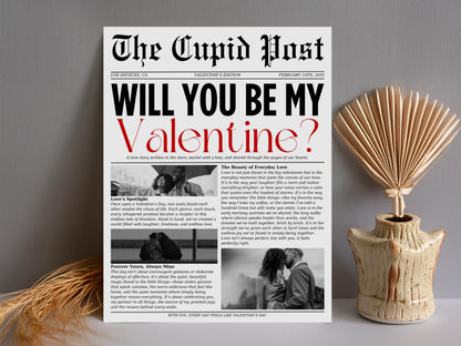 Valentine Cupid Post Newspaper Template: Editable Canva Design (Digital Download)
