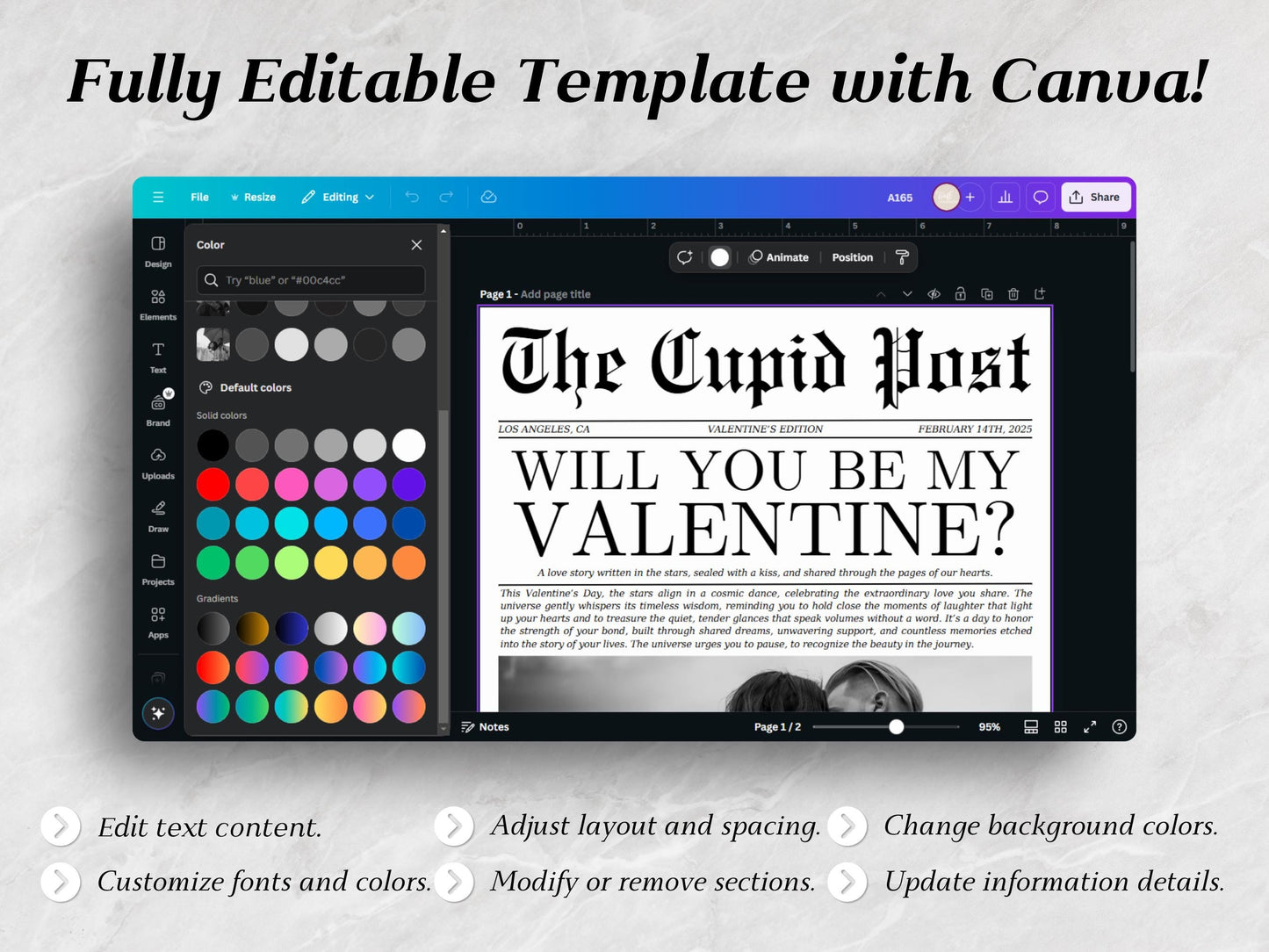 Valentine's Day Newspaper Template: Cupid Post, Editable Canva Design (Instant Download)