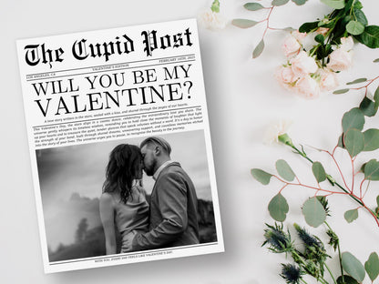 Valentine's Day Newspaper Template: Cupid Post, Editable Canva Design (Instant Download)