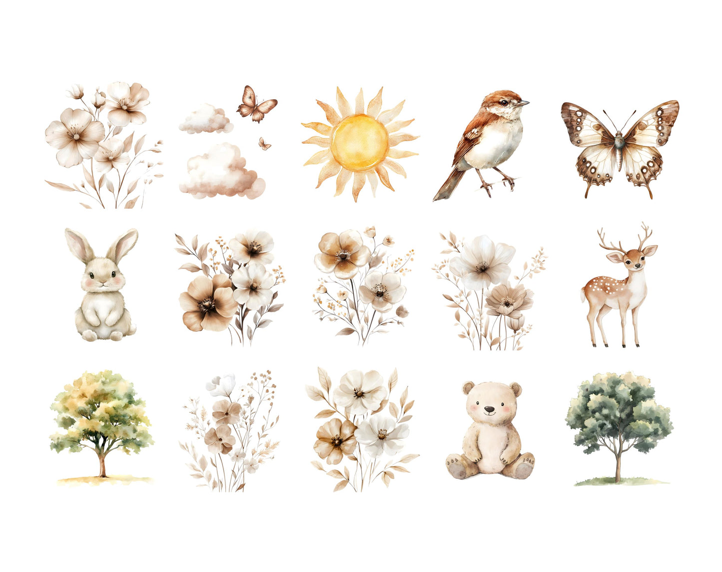 Watercolor Woodland Animal Clipart Bundle, Baby Shower Decor (PNG)
