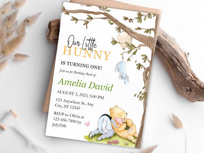Winnie The Pooh Birthday Invitation Template: Classic 1st Birthday (PDF)