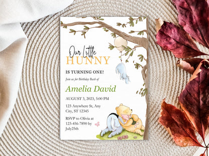Winnie The Pooh Birthday Invitation Template: Classic 1st Birthday (PDF)