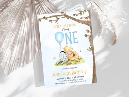 Modèle d'invitation pour le 1er anniversaire de Winnie l'Ourson (Téléchargement numérique)