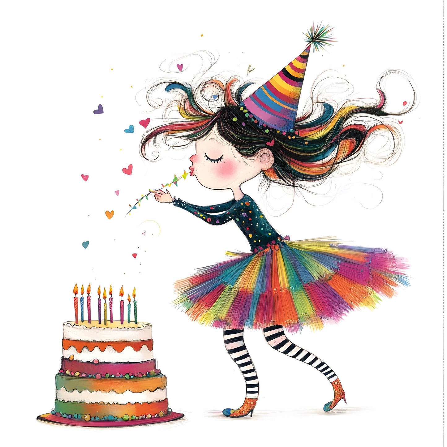 Quirky Birthday Cake Clip Art png Bundle, Watercolor Quirky Birthday Cake Clip Art, Card Making Clipart, Quirky Birthday Girl Clip Art