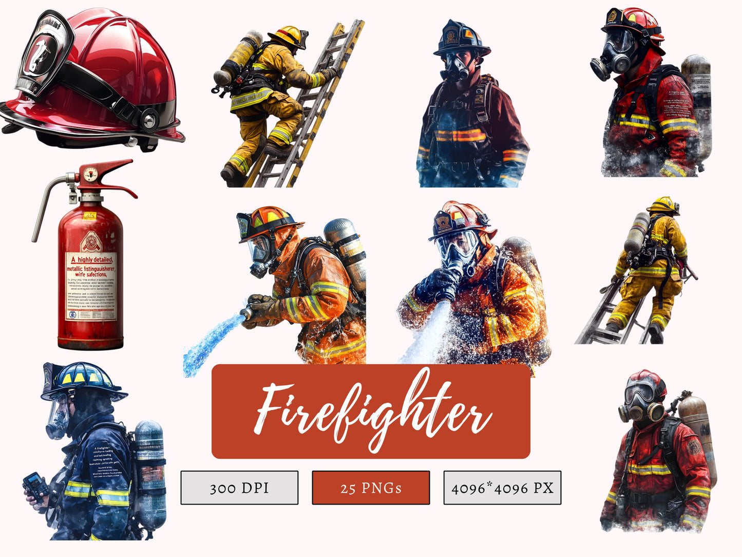 Feuerwehr-Clipart-Bundle (PNG), Feuerwehr-Clipart, Feuerwehrauto-Clipart, Feuerwehr-Clipart (Aquarell), Feuerwehrmann-Clipart-Bundle