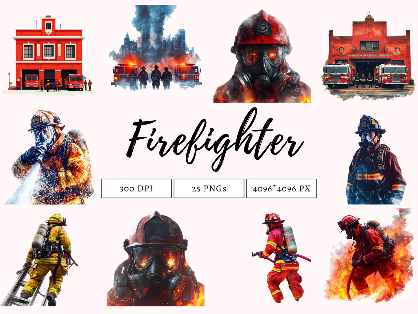 Feuerwehr-Clipart-Bundle (PNG), Feuerwehr-Clipart, Feuerwehrauto-Clipart, Feuerwehr-Clipart (Aquarell), Feuerwehrmann-Clipart-Bundle