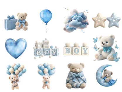 DIY Download Blue Teddy Bear Clipart Bundle