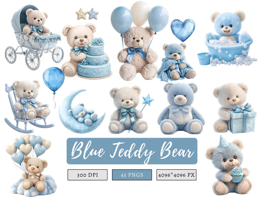DIY Download Blue Teddy Bear Clipart Bundle