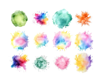 Pastel Watercolor Splash Clipart, PNG Color Clipart (Digital Download)