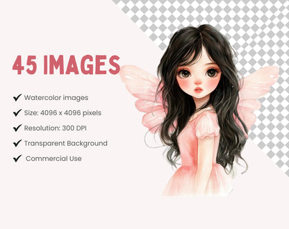 Watercolor Fairy Garden Collection, Pink Fairies Clipart  Bundle, Magical Fairy Garden png, Nursery Décor, Commercial Use, Digital Download