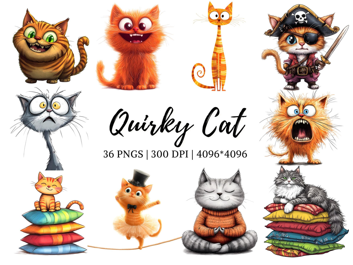 Skurrile Katzen-Clipart-PNG-Bundle, Katzen-Clipart (PNG), Lustige Katzen-Clipart, Niedliche Katzen-Clipart, Verspielte Katzen-Clipart, Niedliche Tier-Clipart, Verspielte Katze