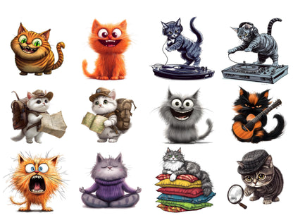 Skurrile Katzen-Clipart-PNG-Bundle, Katzen-Clipart (PNG), Lustige Katzen-Clipart, Niedliche Katzen-Clipart, Verspielte Katzen-Clipart, Niedliche Tier-Clipart, Verspielte Katze